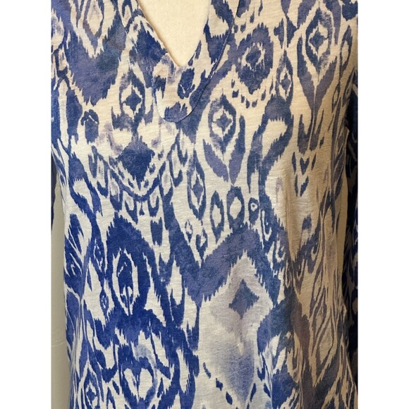 Chico Ikat Linen Split-Neck Top 100% Linen Size 0 / Small BG2263 - Picture 2 of 12